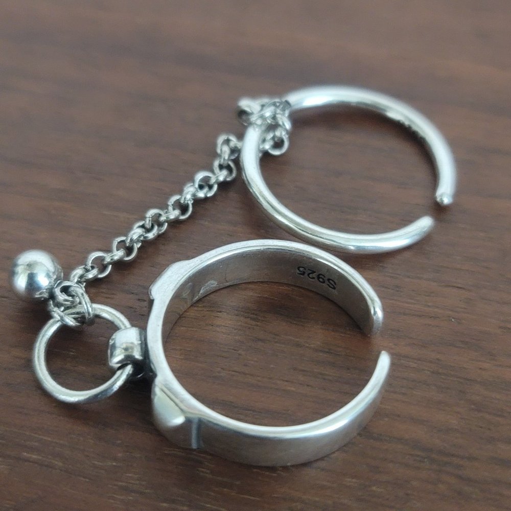 Women's Sterling Silver Double Ring adjustable